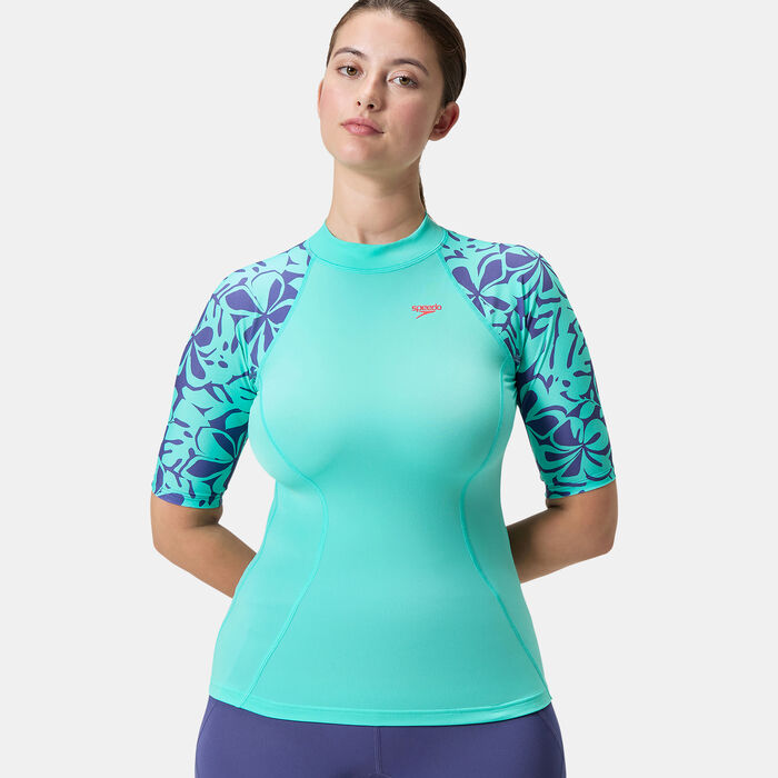 Speedo Women's Printed Swimming Rashguard Blue Speedo Women's Printed Swimming Rashguard Blue image number 0