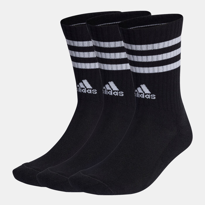 adidas Men's 3-Stripes Cushioned Crew Socks (3 Pack) Black image number 0