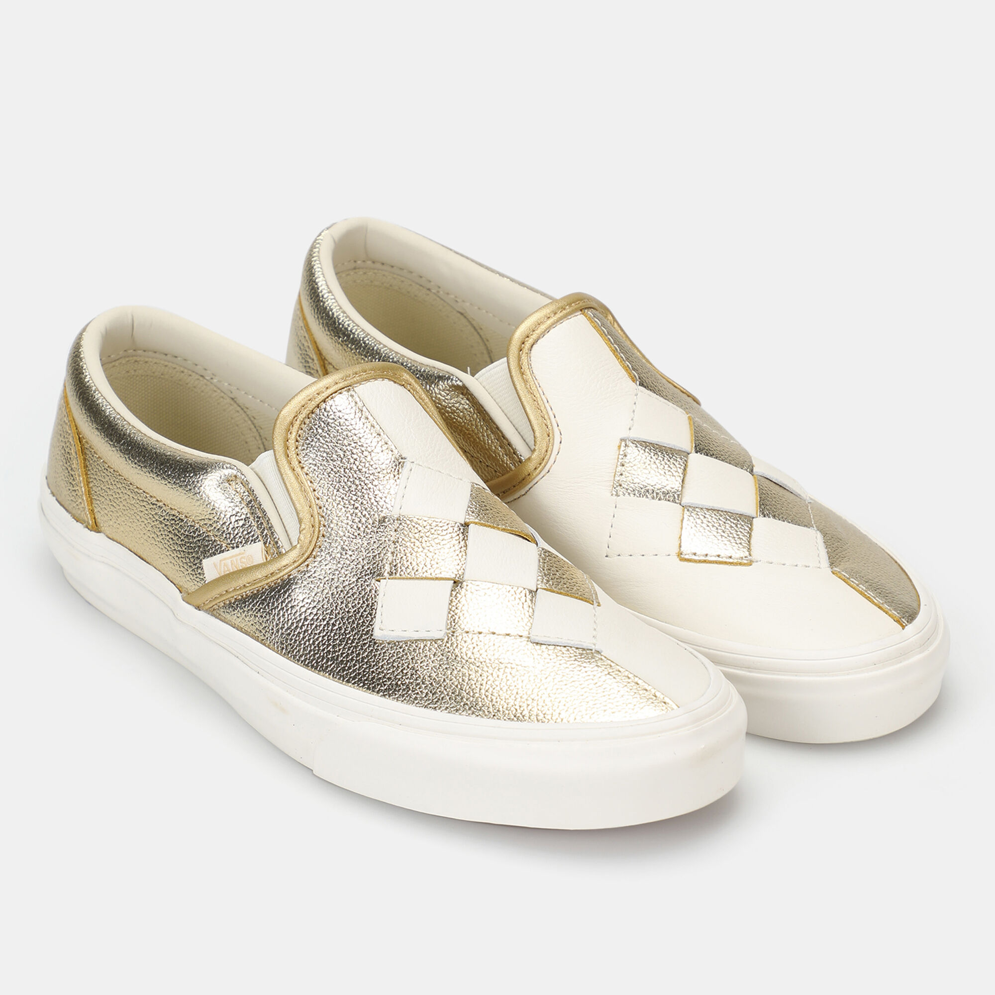 Vans gold slip on shoes discount
