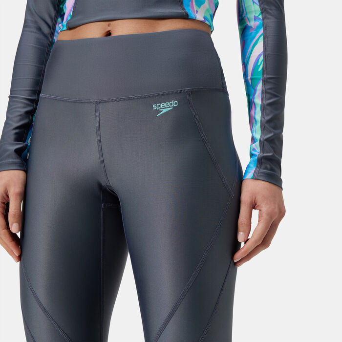 Speedo Women's Solid Panel 3/4 Swimming Leggings Blue Speedo Women's Solid Panel 3/4 Swimming Leggings Blue image number 3