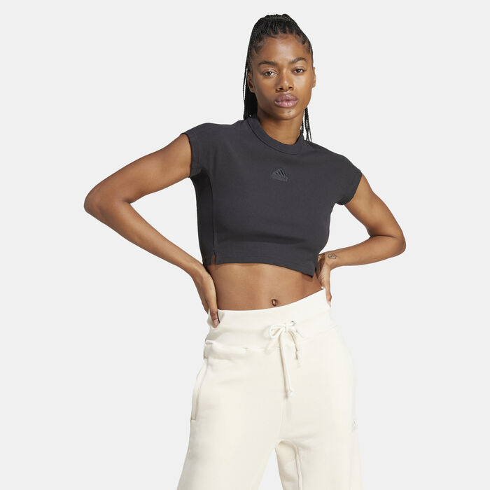 adidas Women's Lounge Ribbed Crop Top Black adidas Women's Lounge Ribbed Crop Top Black image number 2