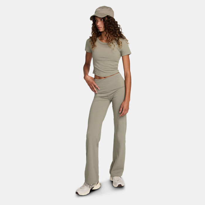 Nike Women's One Dri-FIT Fold-Over Yoga Pants Grey Nike Women's One Dri-FIT Fold-Over Yoga Pants Grey image number 2