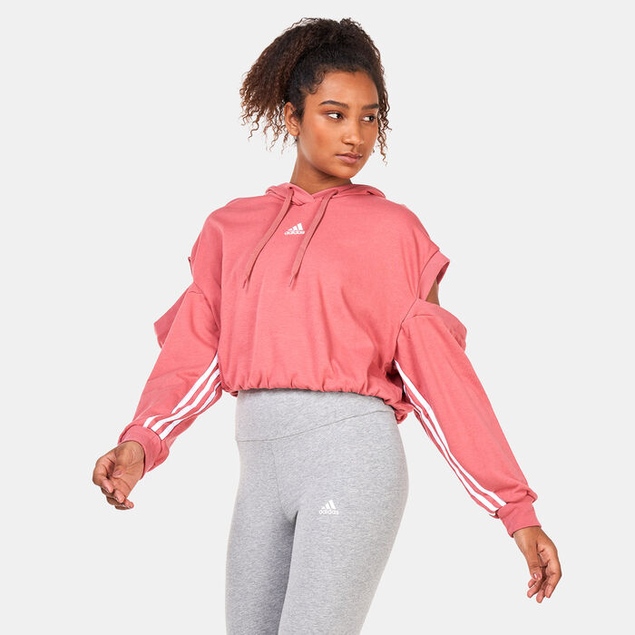 adidas Women's Hyperglam 3-Stripes with Cutout Detail Hoodie Red adidas Women's Hyperglam 3-Stripes with Cutout Detail Hoodie Red image number 0