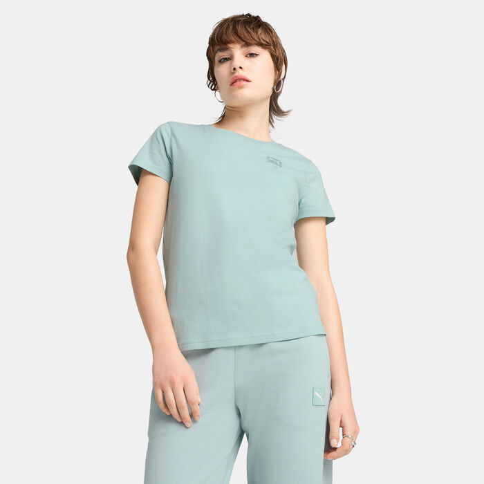 PUMA Women's Essentials Elevated T-Shirt Green PUMA Women's Essentials Elevated T-Shirt Green image number 0