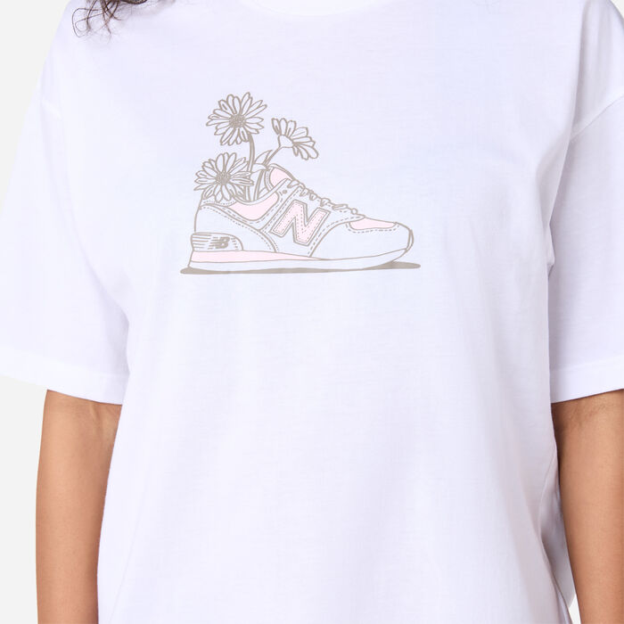 New Balance Women's Flower Graphic T-Shirt White New Balance Women's Flower Graphic T-Shirt White image number 3