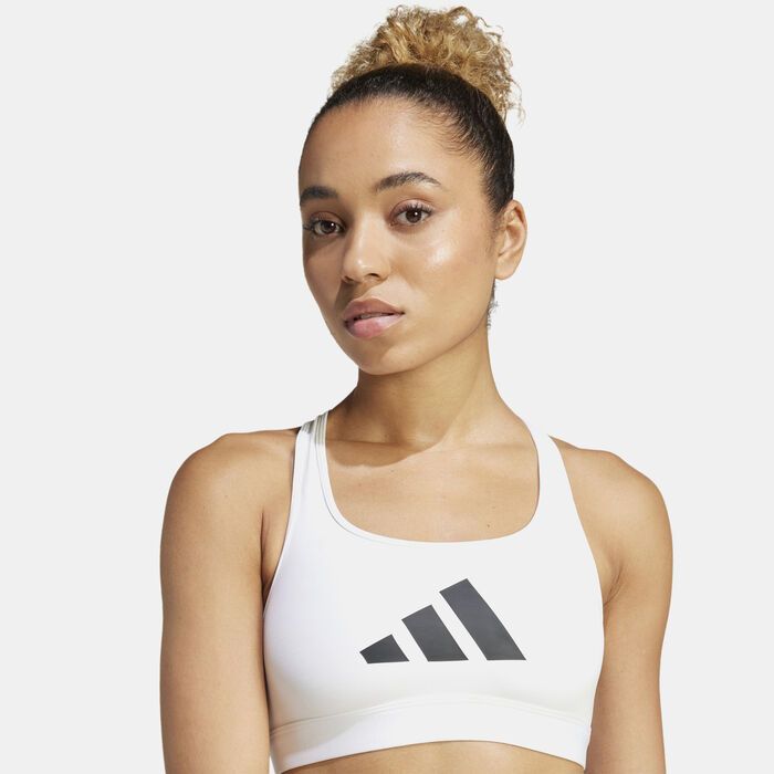 adidas Women's Powerreact Medium-Support Training Sports Bra White image number 4