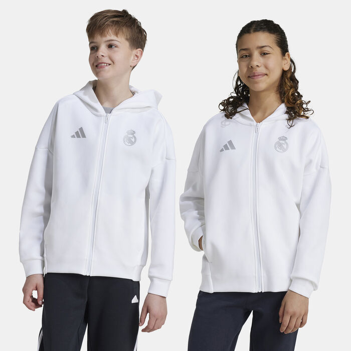 adidas Kids' Real Madrid Anthem Football Jacket White adidas Kids' Real Madrid Anthem Football Jacket White image number 0