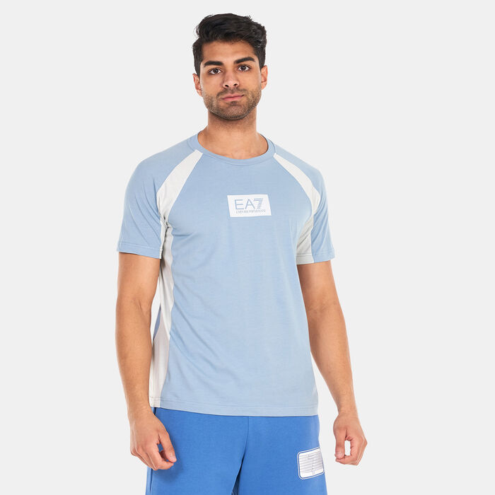 EA7 Emporio Armani Men's Small Logo 7 Lines T-Shirt Blue EA7 Emporio Armani Men's Small Logo 7 Lines T-Shirt Blue image number 0