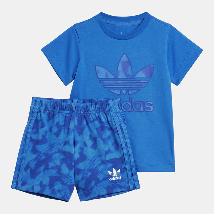 adidas Originals Kids' Summer Allover Print T-Shirt and Shorts Set Blue adidas Originals Kids' Summer Allover Print T-Shirt and Shorts Set Blue image number 0