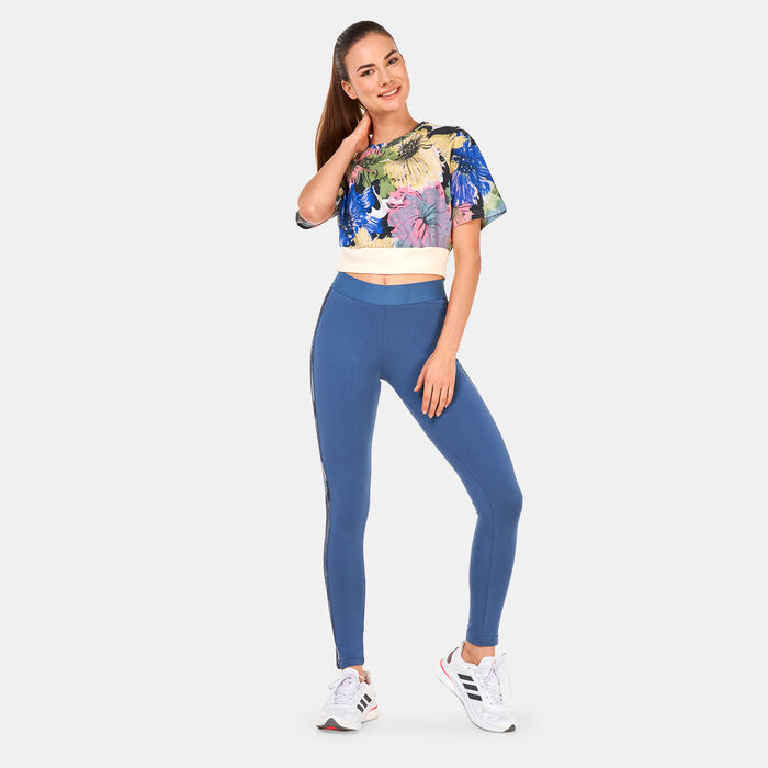 adidas Women's 3 Stripes Leggings Blue adidas Women's 3 Stripes Leggings Blue image number 2
