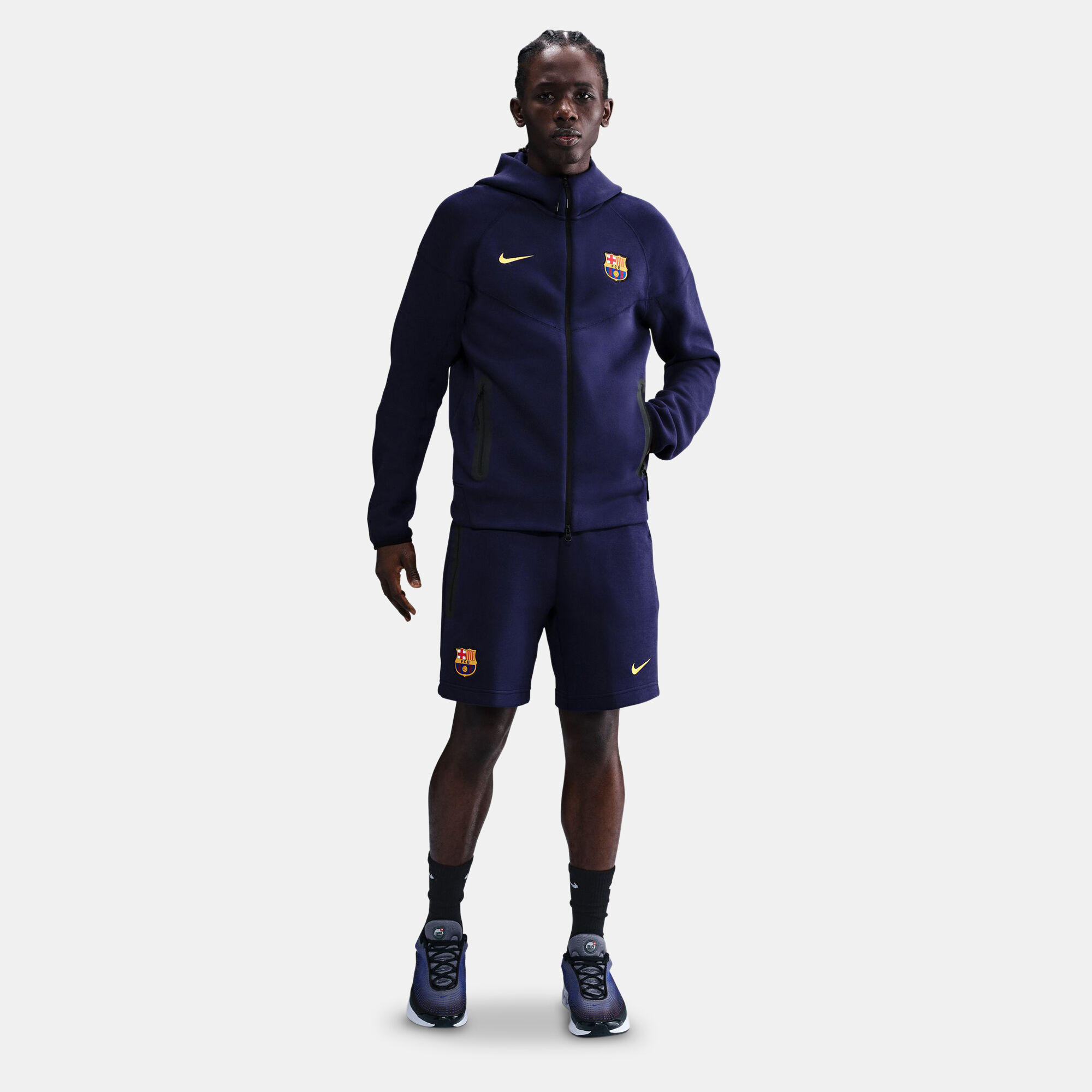 Shop Nike Men's FC Barcelona Tech Fleece Shorts Purple Online in