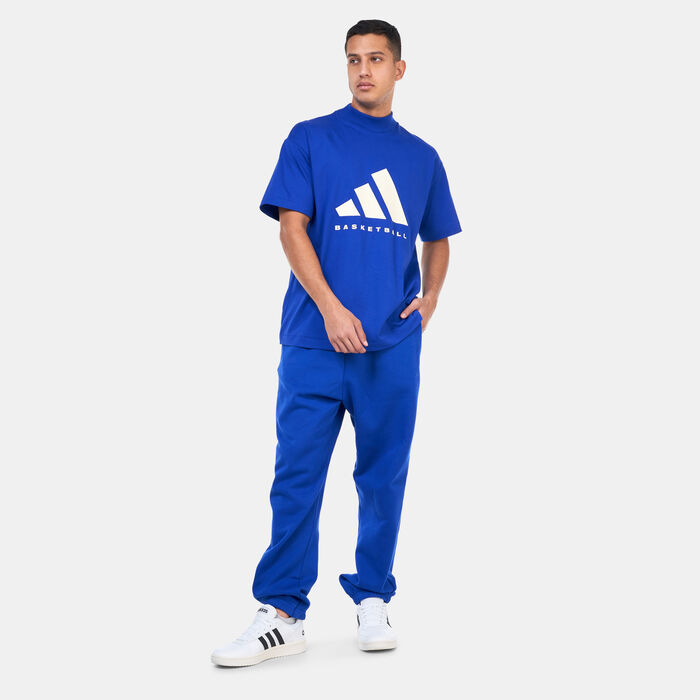 adidas Logo Basketball Fleece Joggers Blue adidas Logo Basketball Fleece Joggers Blue image number 4