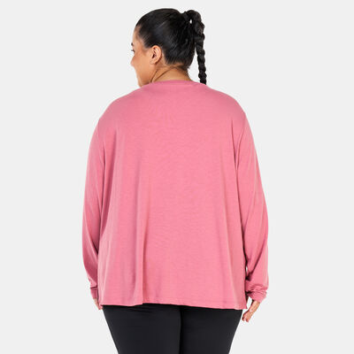 Nike Women's Yoga Dri-FIT Long Sleeves T-Shirt (Plus Size) Pink