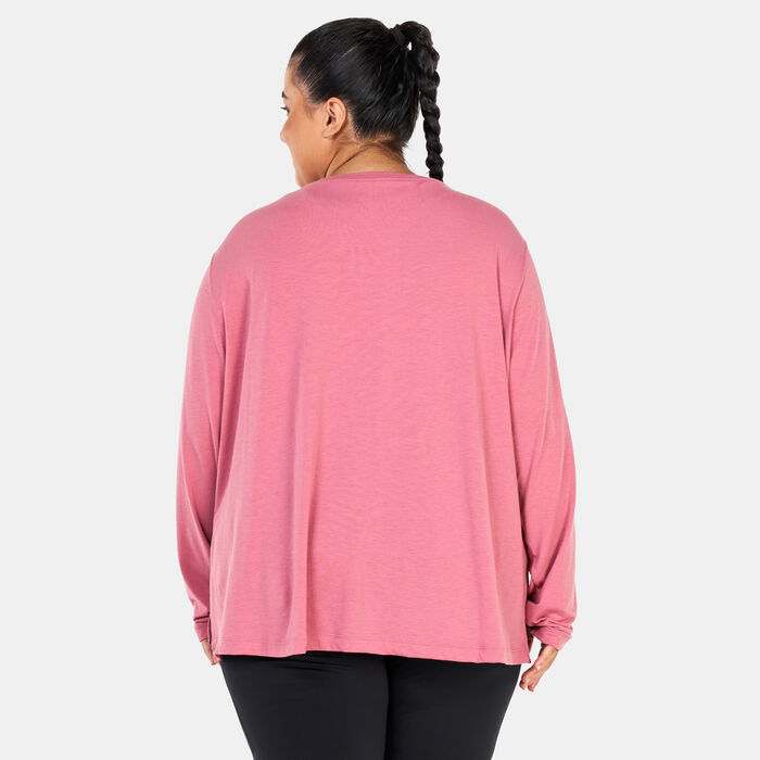 Nike Women's Yoga Dri-FIT Long Sleeves T-Shirt (Plus Size) Pink Nike Women's Yoga Dri-FIT Long Sleeves T-Shirt (Plus Size) Pink image number 1