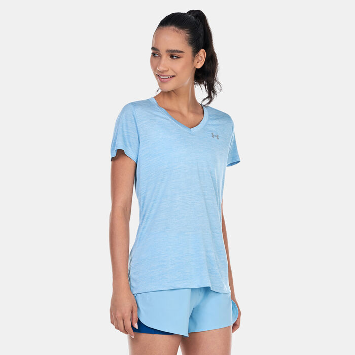 Under Armour Women's Tech™ Twist V-Neck Training T-Shirt Blue Under Armour Women's Tech™ Twist V-Neck Training T-Shirt Blue image number 0