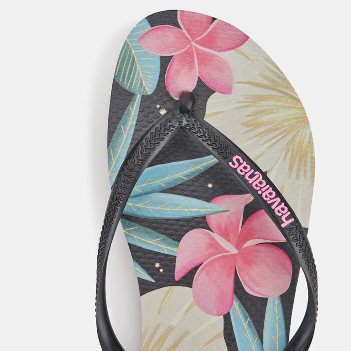 Havaianas Women's Slim Floral Flip Flops Black Havaianas Women's Slim Floral Flip Flops Black image number 2