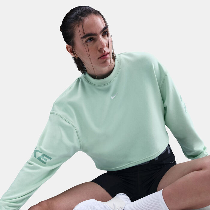 Nike Women's Pro Dri-FIT French Terry Sweatshirt Green image number 5