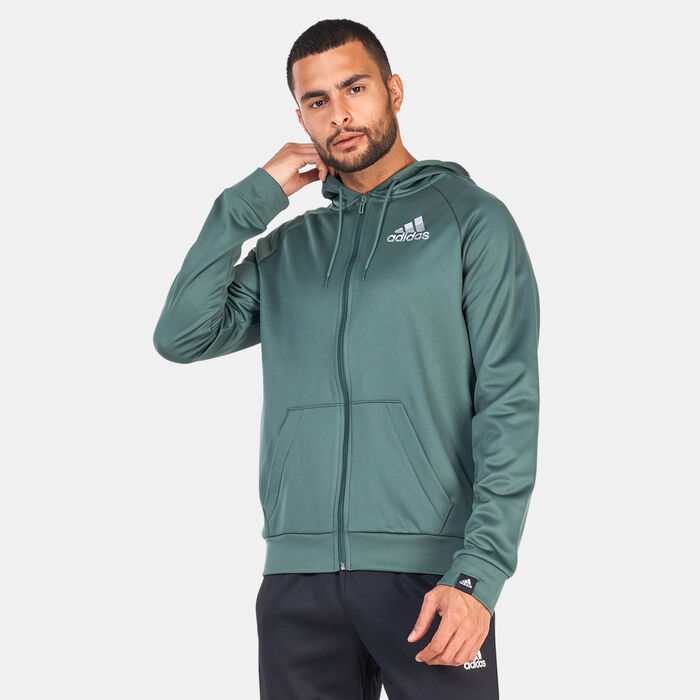 adidas Men's AEROREADY Game and Go Small Logo Full-Zip Hoodie Green adidas Men's AEROREADY Game and Go Small Logo Full-Zip Hoodie Green image number 0