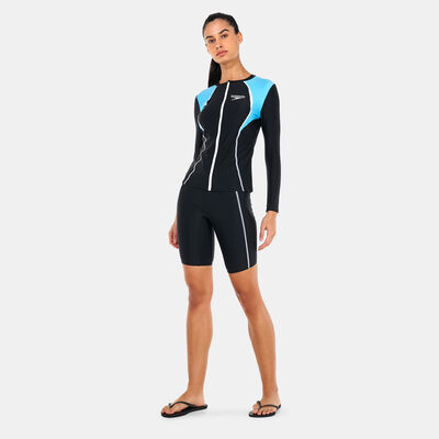 Speedo Women's Zip-Through Swimming Top and Jammer Set Black