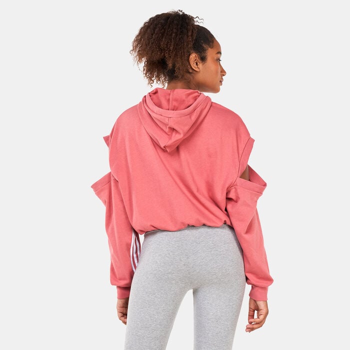 adidas Women's Hyperglam 3-Stripes with Cutout Detail Hoodie Red adidas Women's Hyperglam 3-Stripes with Cutout Detail Hoodie Red image number 1