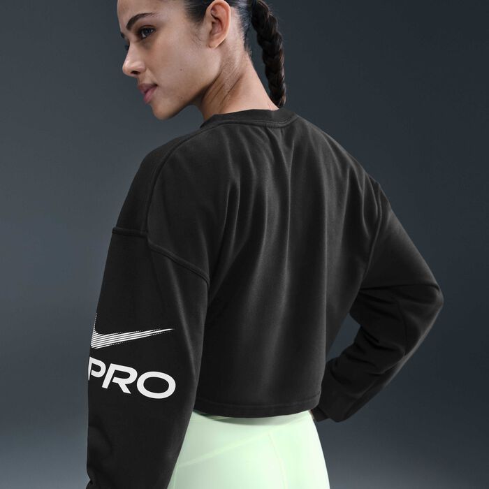 Nike Women's Pro Dri-FIT French Terry Sweatshirt Black Nike Women's Pro Dri-FIT French Terry Sweatshirt Black image number 1