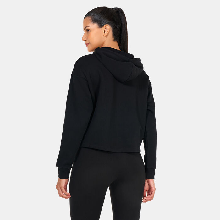 PUMA Women's Essentials+ Metallic Logo Cropped Hoodie Black PUMA Women's Essentials+ Metallic Logo Cropped Hoodie Black image number 1