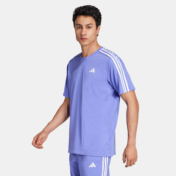 adidas Men's Own the Run 3-Stripes Running T-Shirt Blue adidas Men's Own the Run 3-Stripes Running T-Shirt Blue image number 0