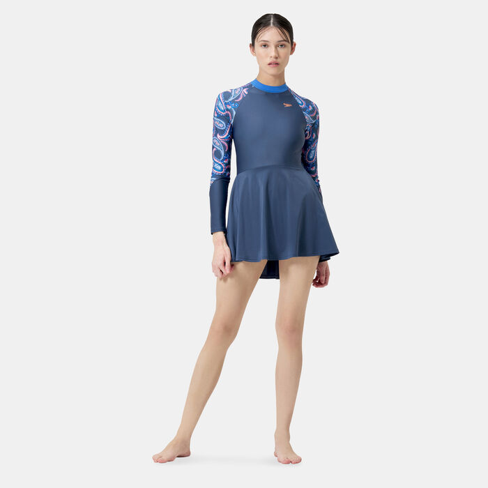 Speedo Women's Long Sleeve Swimming Dress Blue Speedo Women's Long Sleeve Swimming Dress Blue image number 2