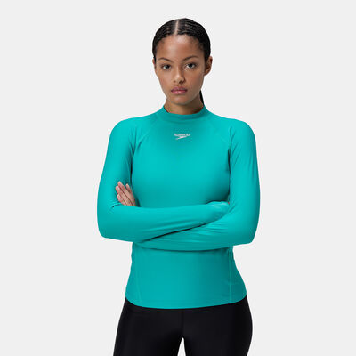Speedo Women's Essential Full-Zip Swimming Rashguard Green Speedo Women's Essential Full-Zip Swimming Rashguard Green