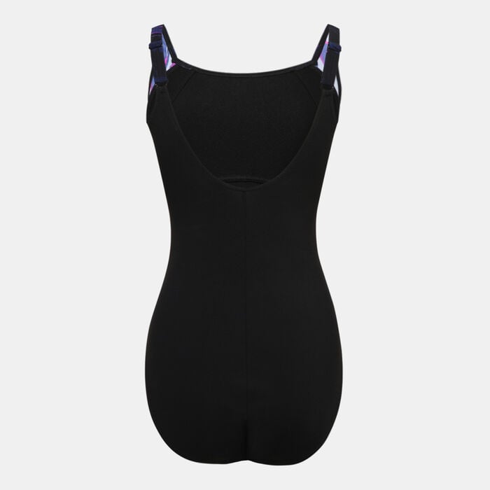 Speedo Women's LunaLustre Printed Shaping One-Piece Swimsuit Black Speedo Women's LunaLustre Printed Shaping One-Piece Swimsuit Black image number 1