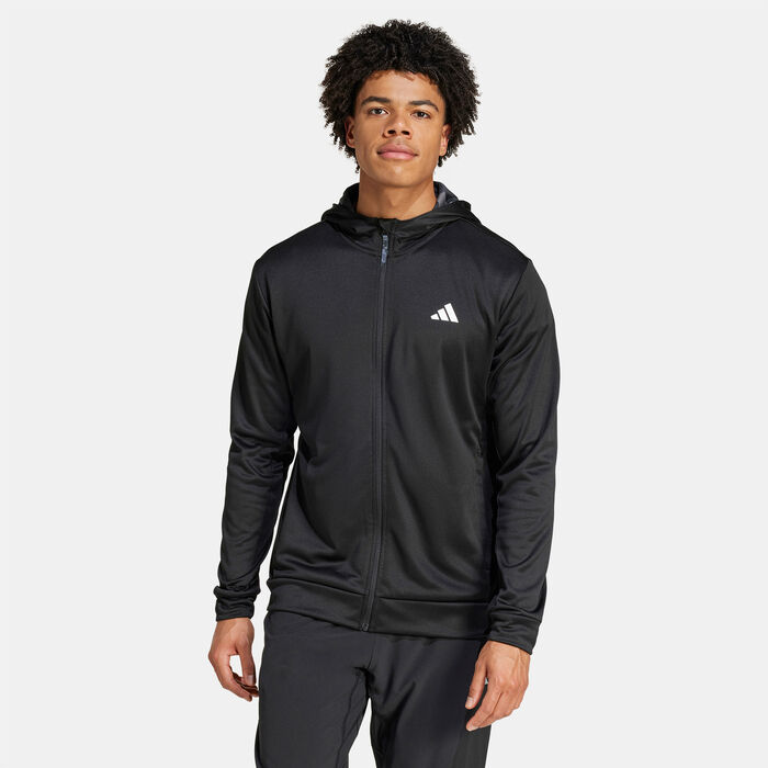 adidas Men's Train Essentials Camo Full-Zip Training Hoodie Black image number 0