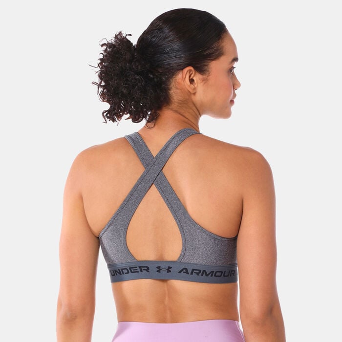 Under Armour Women's Crossback Mid Heather Sports Bra Grey Under Armour Women's Crossback Mid Heather Sports Bra Grey image number 1