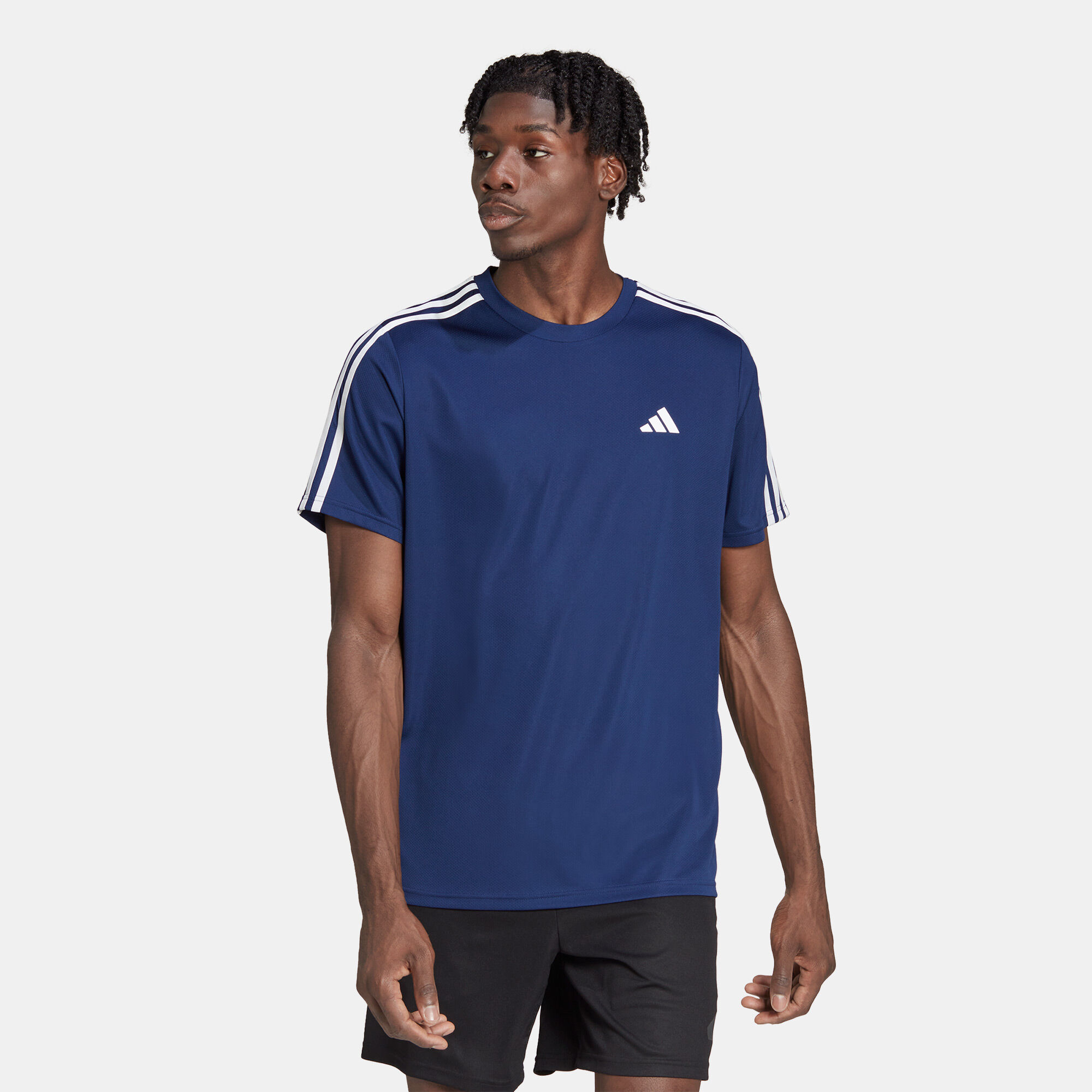 Adidas essentials 3 stripe t shirt mens outlet