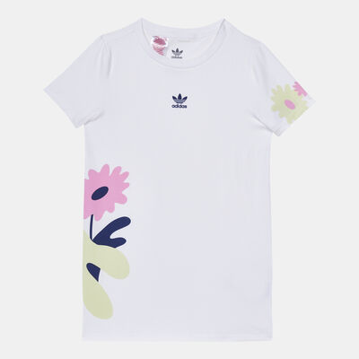adidas Originals Kids' Flower Print T-Shirt Dress White adidas Originals Kids' Flower Print T-Shirt Dress White