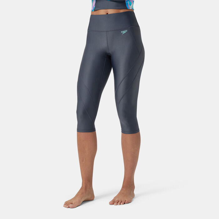 Speedo Women's Solid Panel 3/4 Swimming Leggings Blue Speedo Women's Solid Panel 3/4 Swimming Leggings Blue image number 0