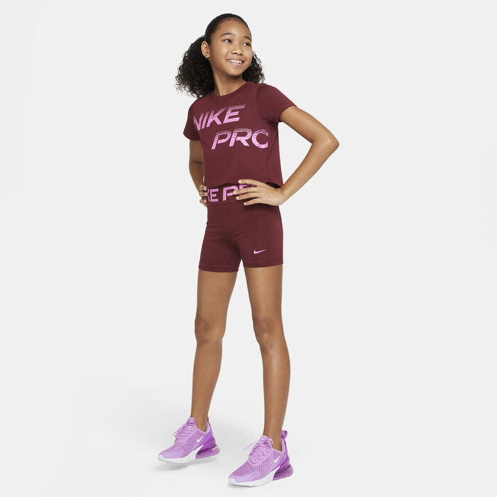 Nike Girls' Pro Dri-FIT Shorts Maroon Nike Girls' Pro Dri-FIT Shorts Maroon image number 5