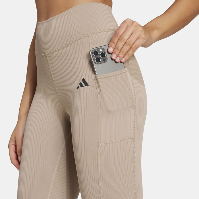 adidas Women's Optime Rib 7/8 Leggings Brown adidas Women's Optime Rib 7/8 Leggings Brown image number 4