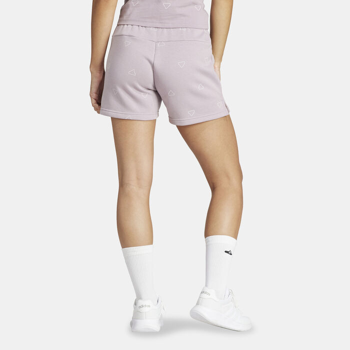 adidas Women's Essentials Monogram Graphic Shorts Beige adidas Women's Essentials Monogram Graphic Shorts Beige image number 1
