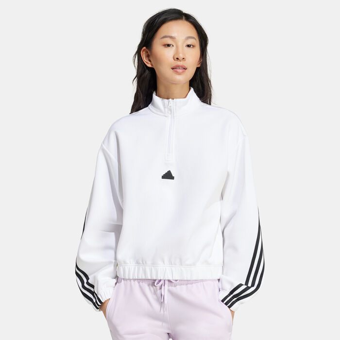 adidas Women's Future Icons 3-Stripes 1/4-Zip Sweatshirt White adidas Women's Future Icons 3-Stripes 1/4-Zip Sweatshirt White image number 0