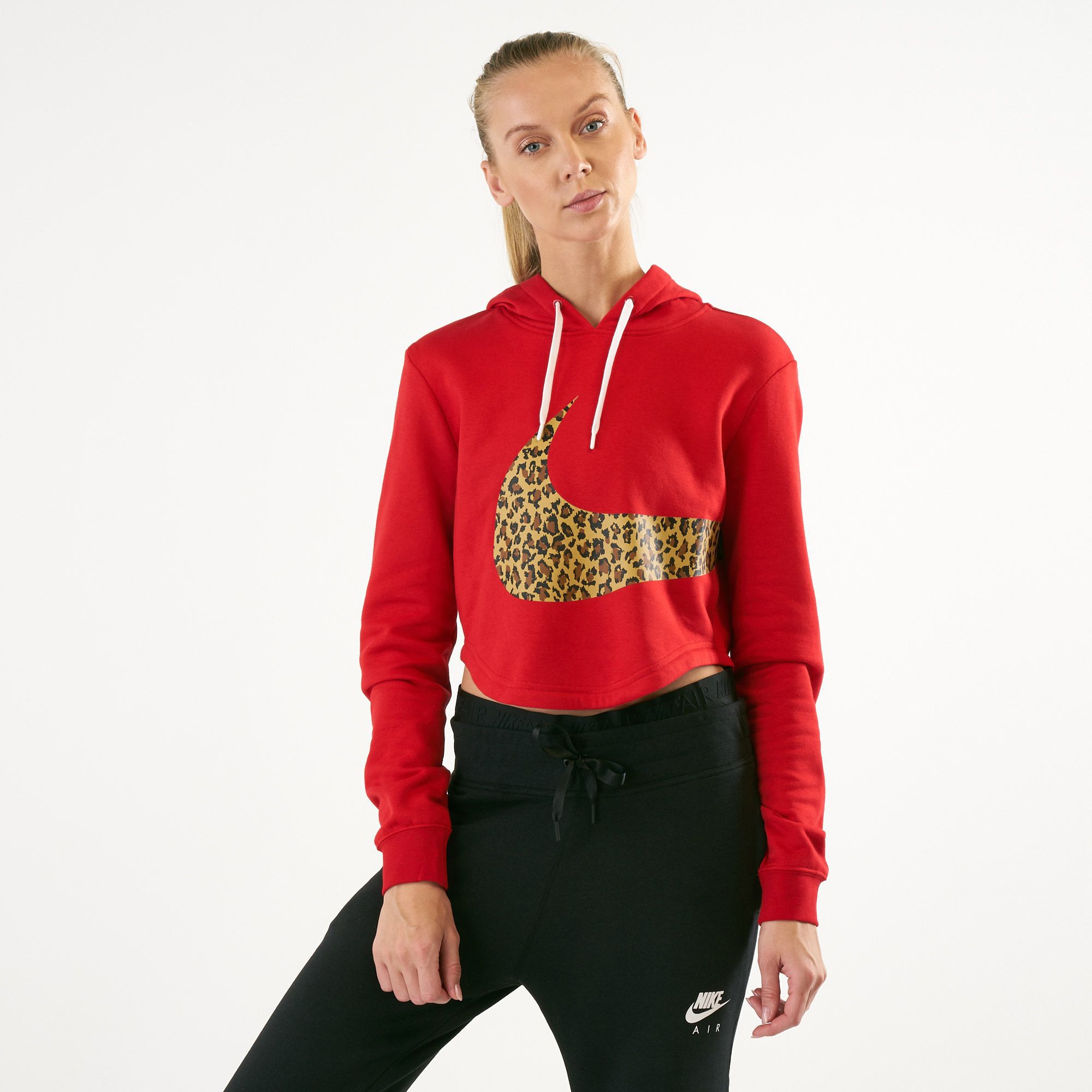 Nike animal print new arrivals swoosh crop hoodie red