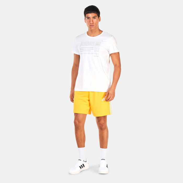 adidas Men's Essentials French Terry 3-Stripes Shorts yellow adidas Men's Essentials French Terry 3-Stripes Shorts yellow image number 2