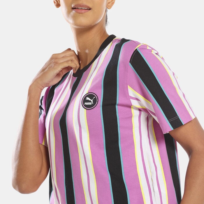 PUMA Women's SWxP All-Over-Print Relaxed T-Shirt Purple PUMA Women's SWxP All-Over-Print Relaxed T-Shirt Purple image number 3