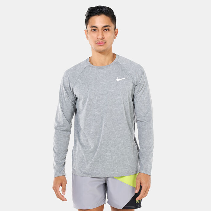 Buy Nike Swim Men's Heathered Long-Sleeve Hydroguard Swim Shirt Grey in KSA  -SSS
