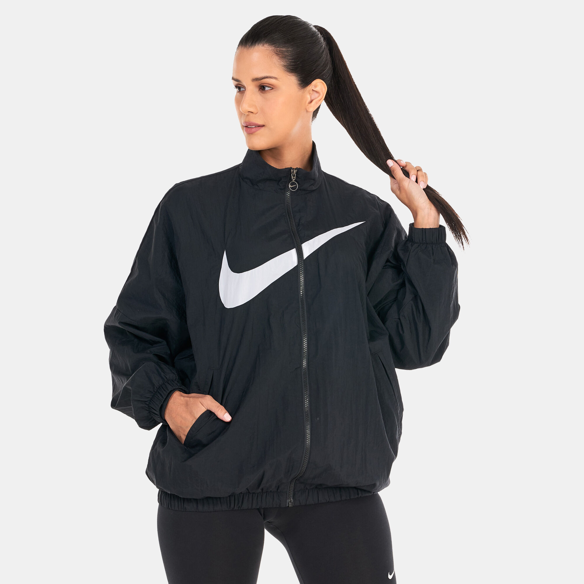 Shop Nike Women's Sportswear Essential Woven Jacket Black Shop Nike Women's Sportswear Essential Woven Jacket Black