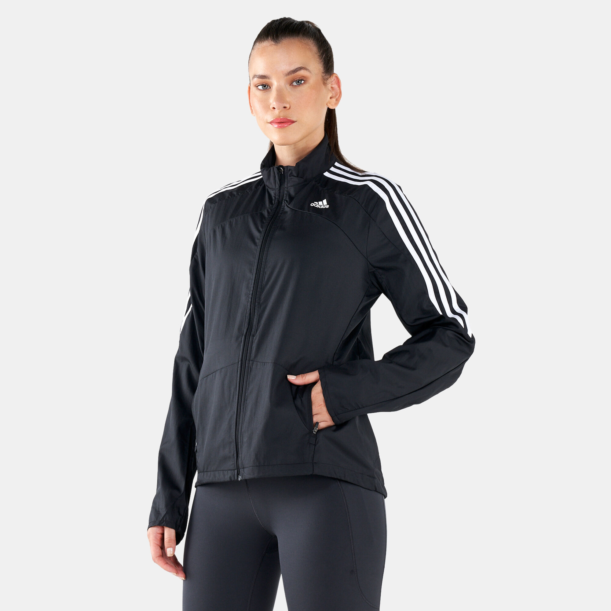 Adidas black 3 stripe jacket women's online