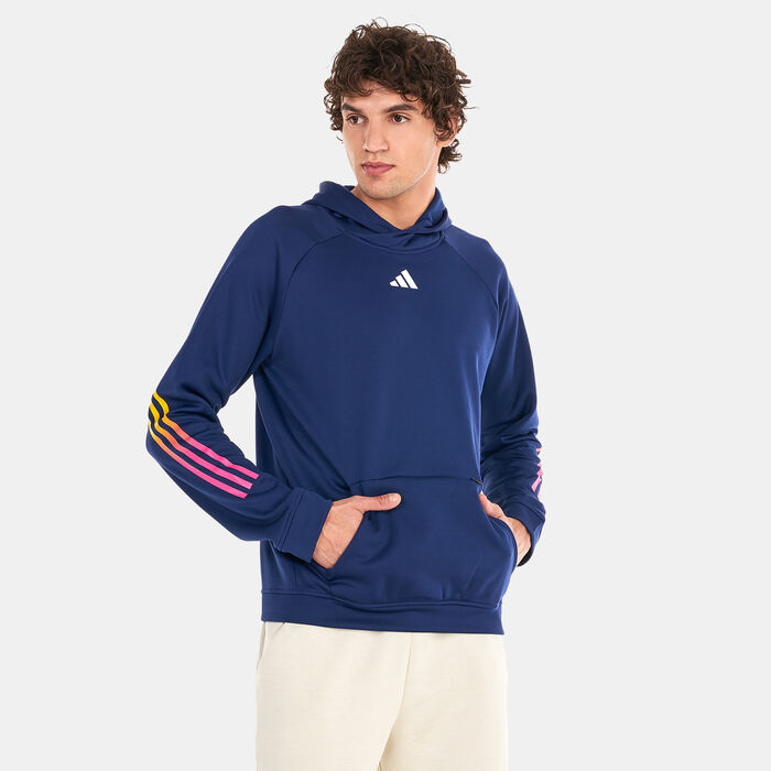 adidas Men's Train Icons 3-Stripes Training Hoodie Blue adidas Men's Train Icons 3-Stripes Training Hoodie Blue image number 0