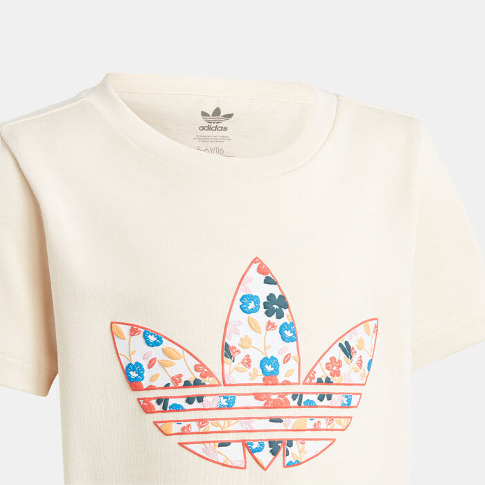 adidas Originals Kids' Floral T-Shirt Dress Beige image number 2