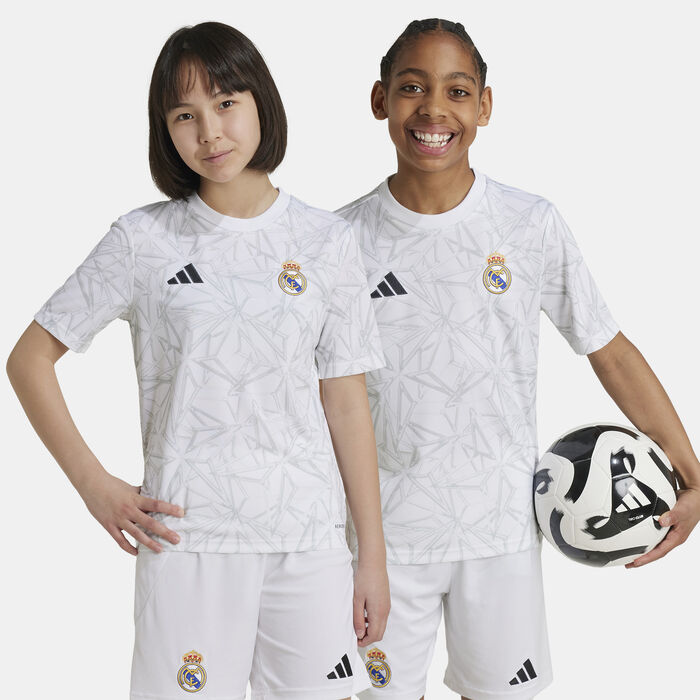 adidas Kids' Real Madrid Pre-Match Training Football Top White adidas Kids' Real Madrid Pre-Match Training Football Top White image number 0