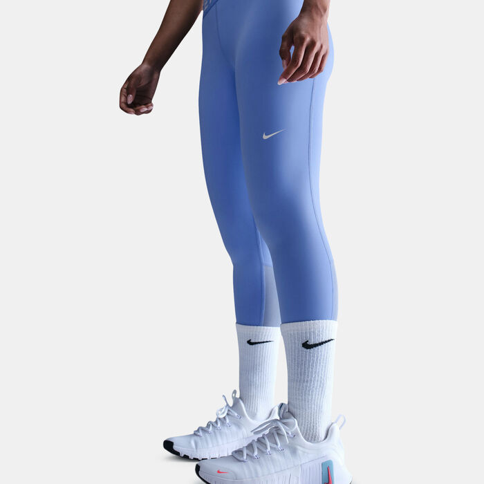 Nike Women's Pro Mid-Rise Mesh-Panelled Leggings Blue image number 3