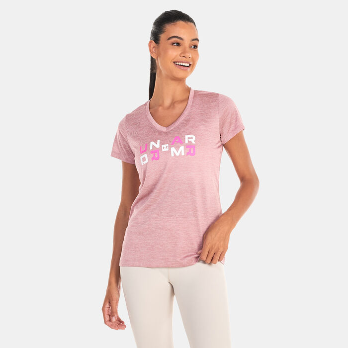 Under Armour Women's UA Tech™ Twist Graphic V-Neck T-Shirt Pink Under Armour Women's UA Tech™ Twist Graphic V-Neck T-Shirt Pink image number 0